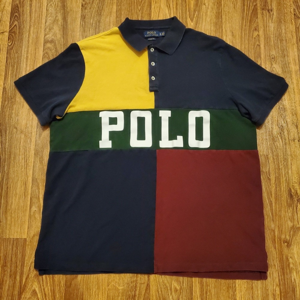 Polo Ralph Lauren Shirt Men XL Multi Colorblock Classic Fit Big Logo Preppy